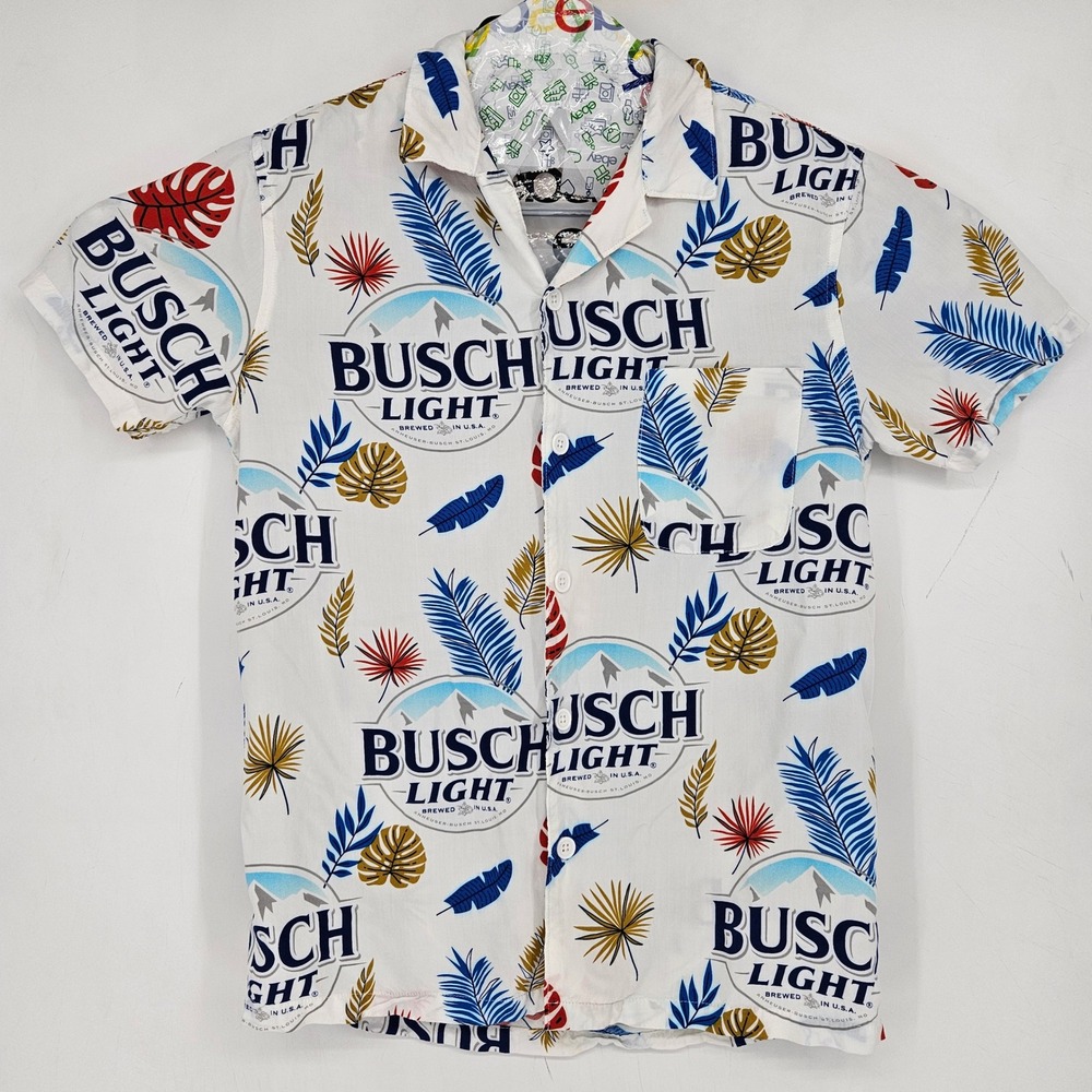Busch Light‎ Shirt Mens Small AOP Graphic Short Sleeve Beer Floral Button Up